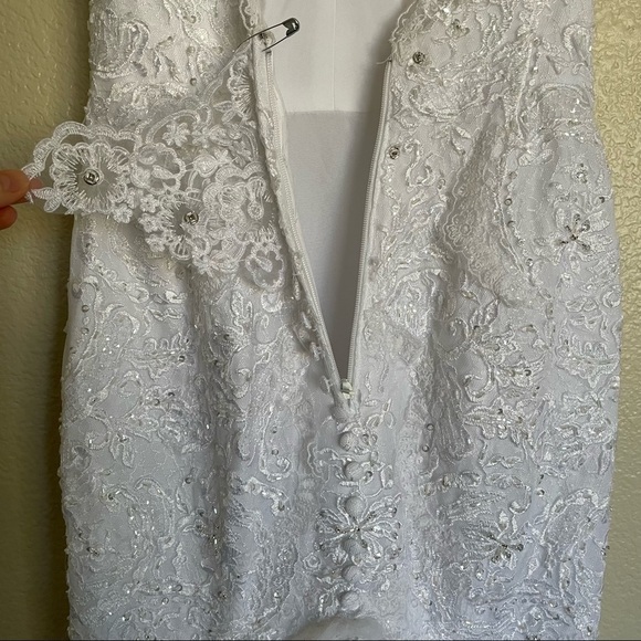 GALINA SIGNATURE Floral Ruffle Lace Beads Fit and Flare Wedding Maxi Dress Sz 0 - Picture 12 of 16